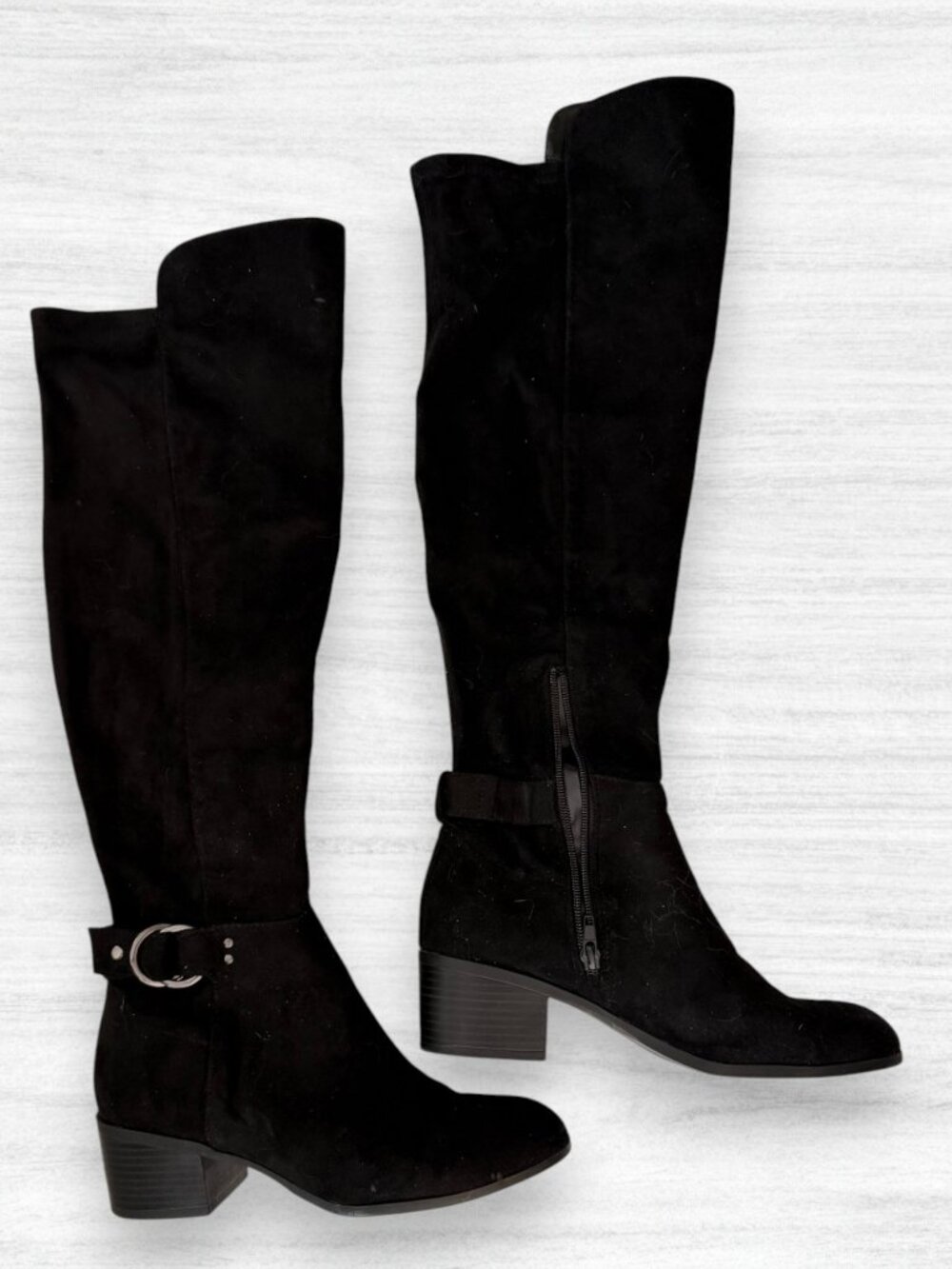 Unisa Garen Black Faux Suede Knee High Block Heel Boots Size 7